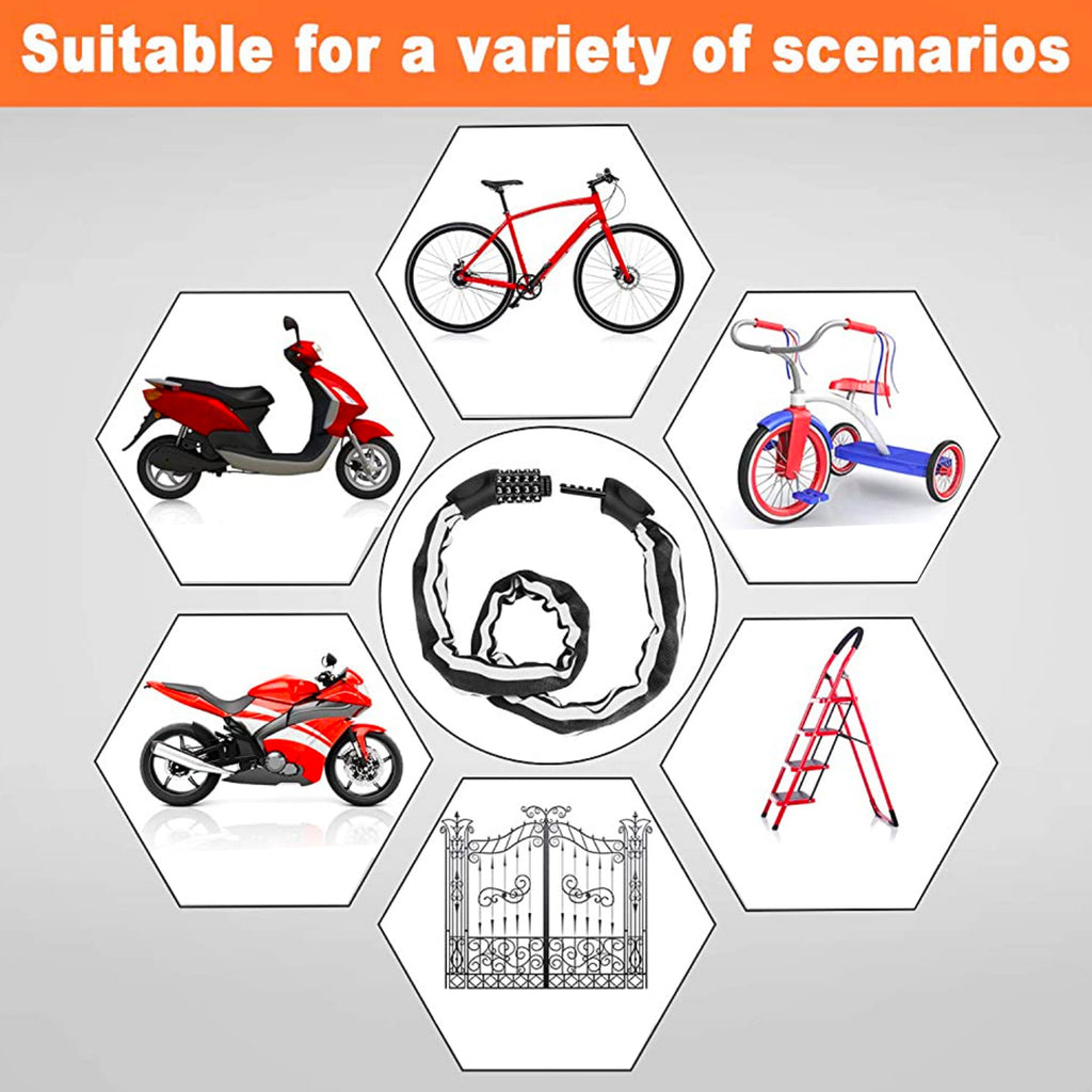 Bike Lock: Anti-Theft Heavy Duty Bicycle Chain Lock with Reflective Strips - Happy EBikes