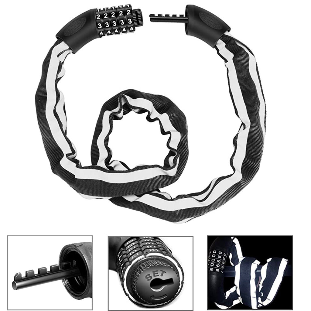 Bike Lock: Anti-Theft Heavy Duty Bicycle Chain Lock with Reflective Strips - Happy EBikes